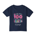 Little Miss 100 Days Smarter personalised toddler tee - navy colour with custom name front view