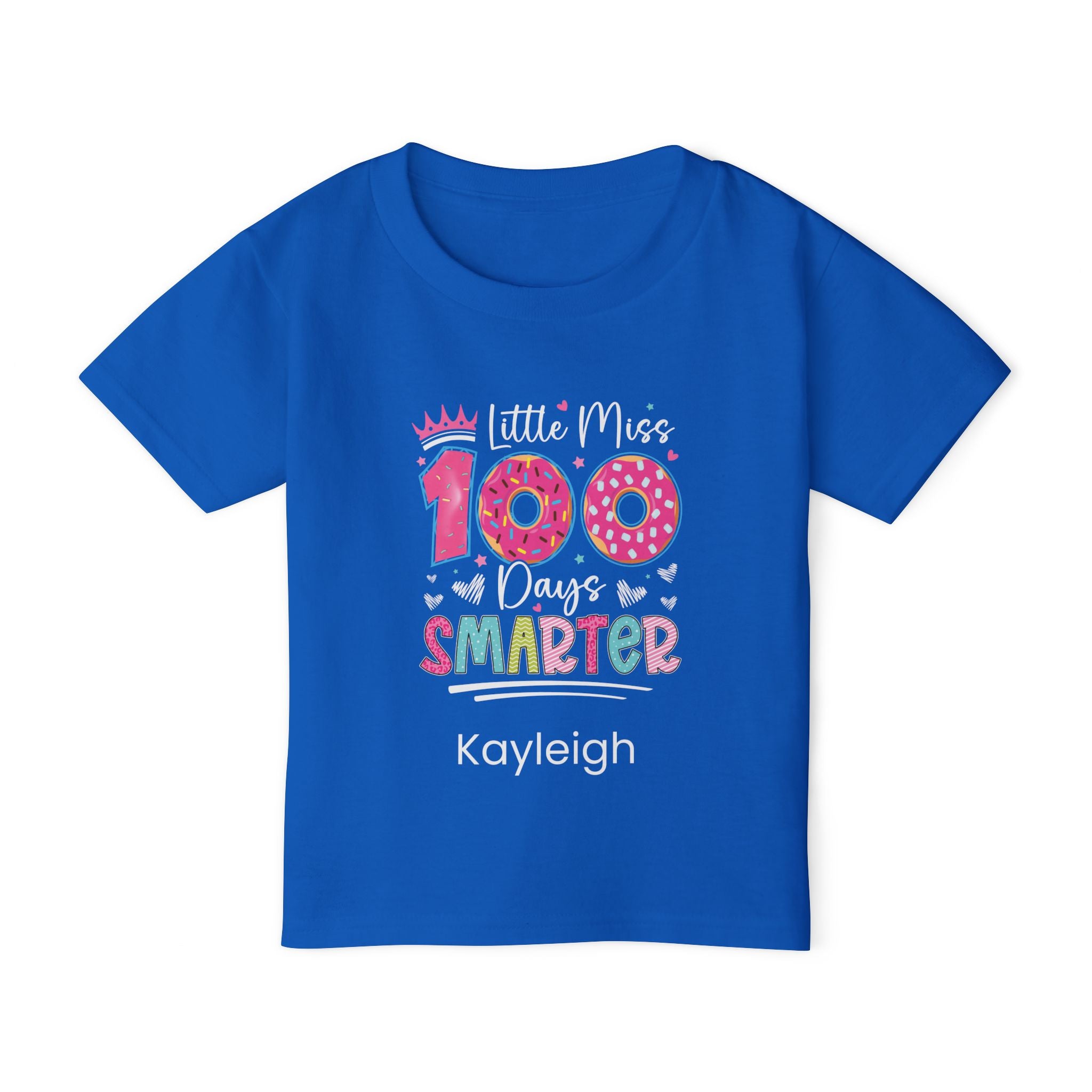 Little Miss 100 Days Smarter toddler tee - royal blue colour with custom name