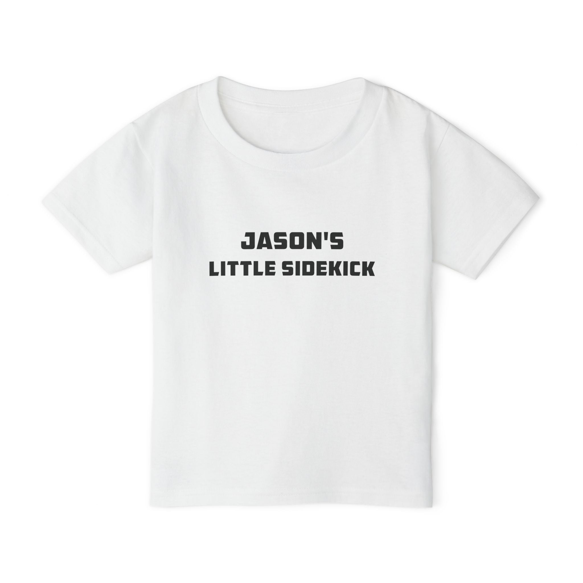 Personalised Little Sidekick toddler tee - light blue colour with custom name front view
