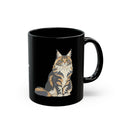 Personalised Maine Coon cat black mug with custom name - illustrated Maine Coon front view