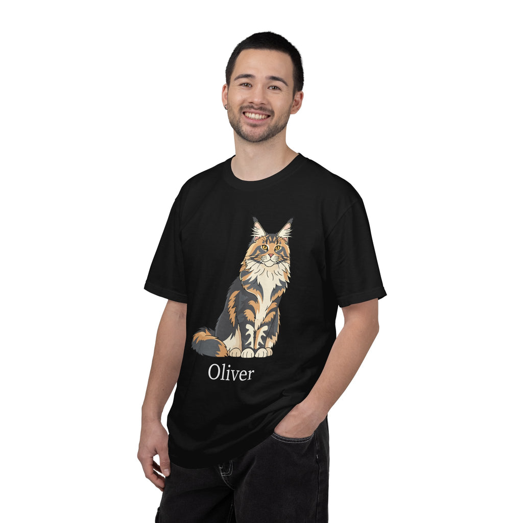 Personalised Maine Coon cat tee on model - lifestyle photo