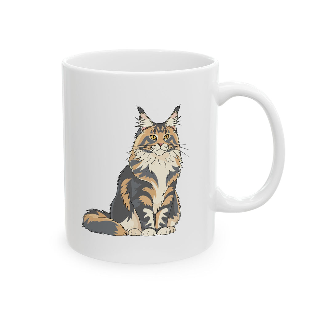 Personalised Maine Coon cat mug with custom name - illustrated Maine Coon on white 11oz ceramic mug