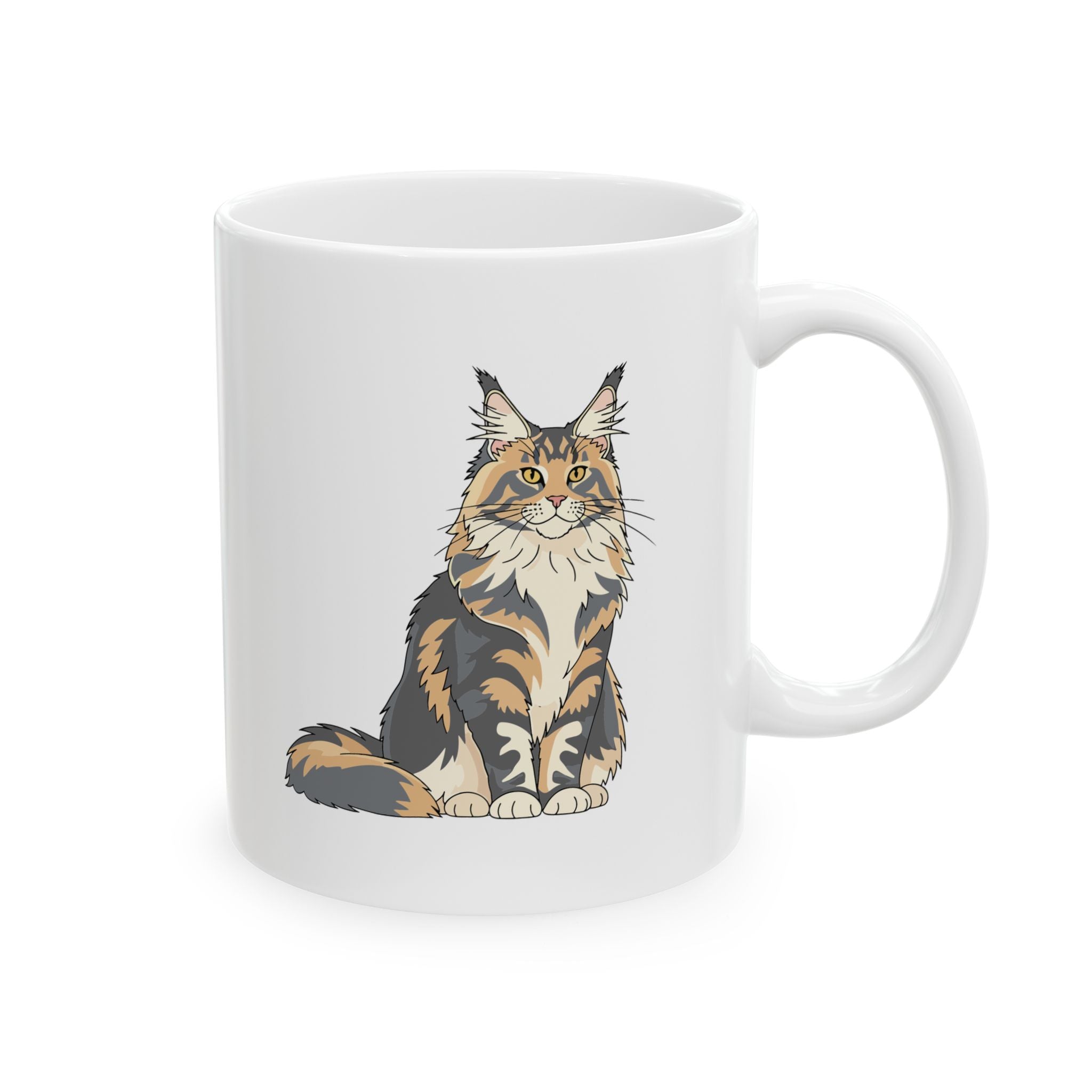 Personalised Maine Coon cat mug with custom name - illustrated Maine Coon on white 11oz ceramic mug