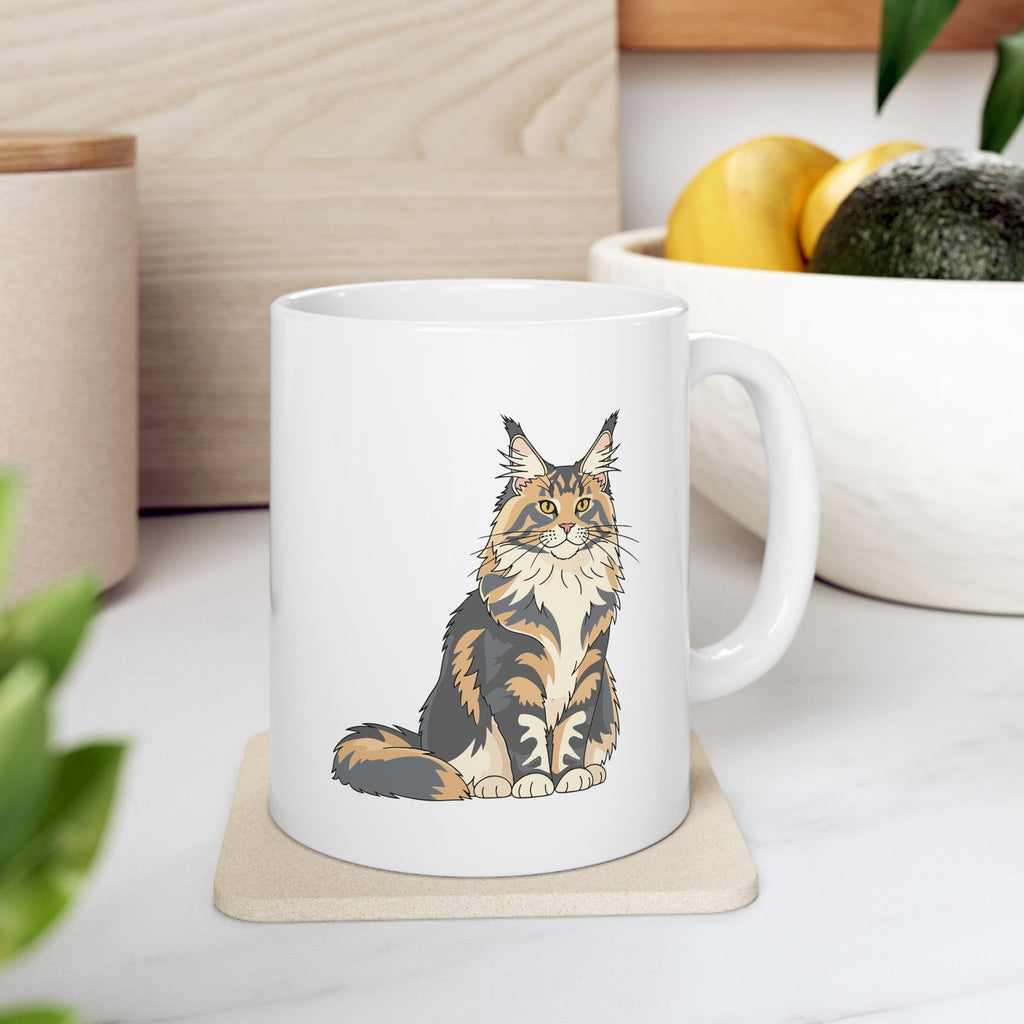 Maine Coon cat custom name mug held in hand - lifestyle photo
