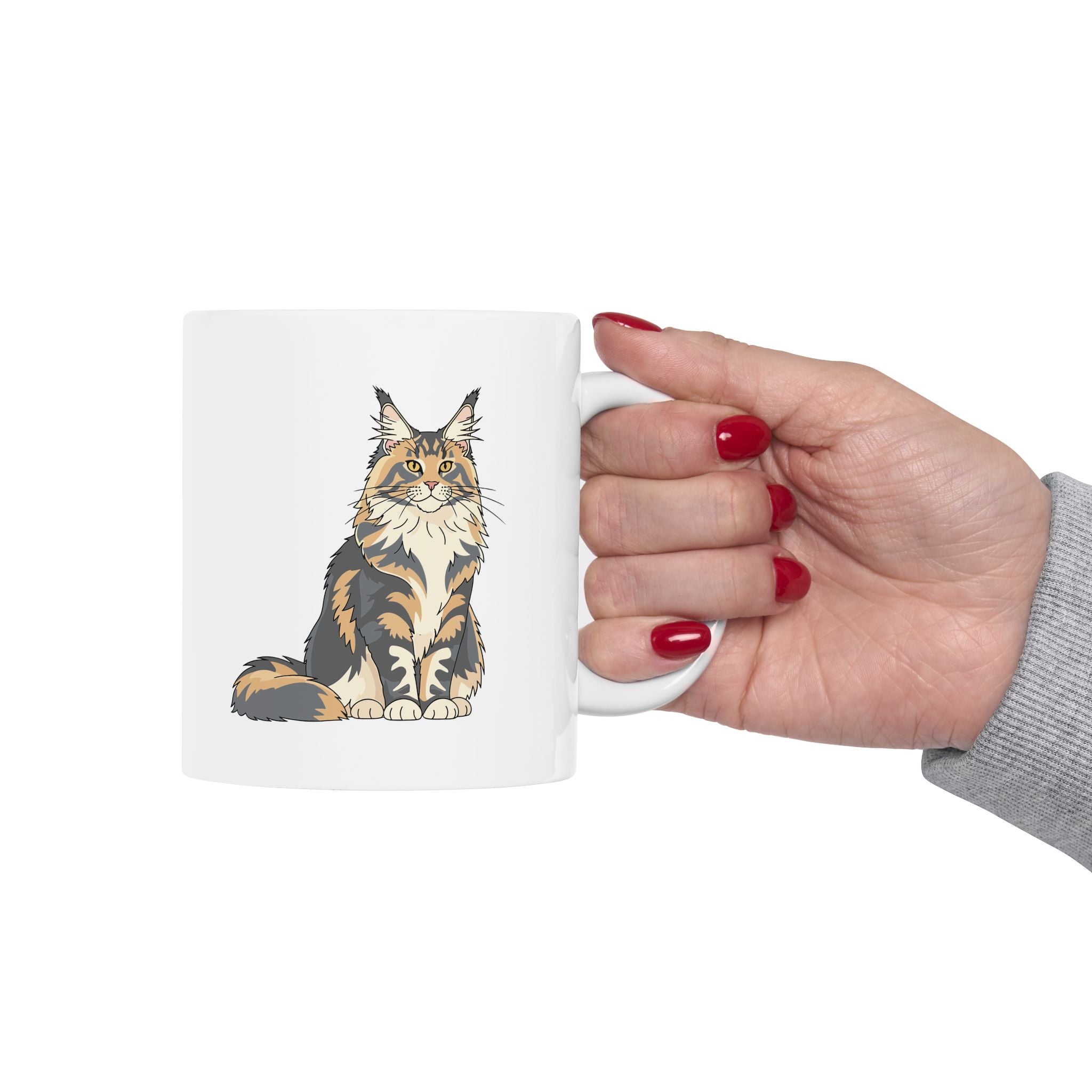Personalised Maine Coon cat 11oz white mug size reference