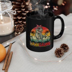 Mamasaurus black mug in cosy setting - lifestyle photo