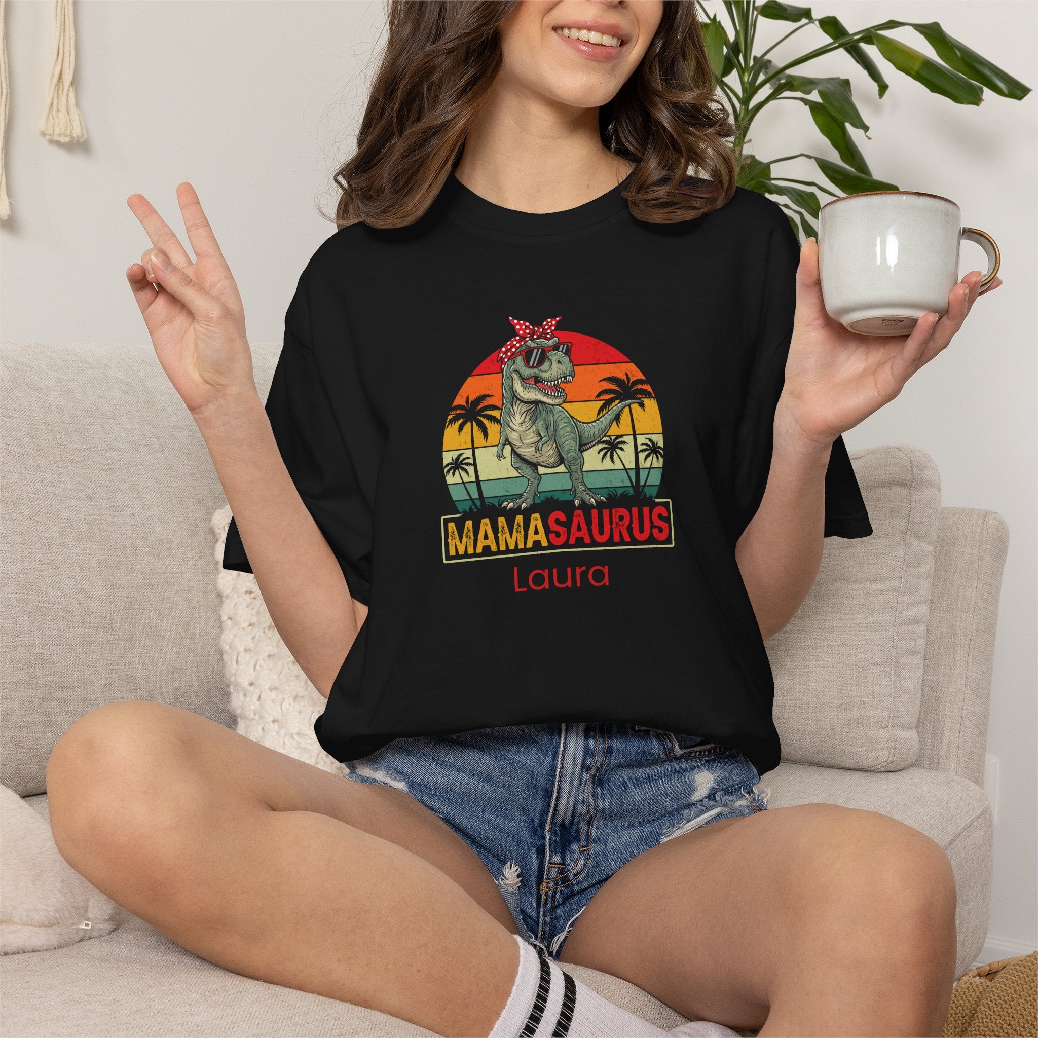 Personalised Mamasaurus tee on model - lifestyle photo