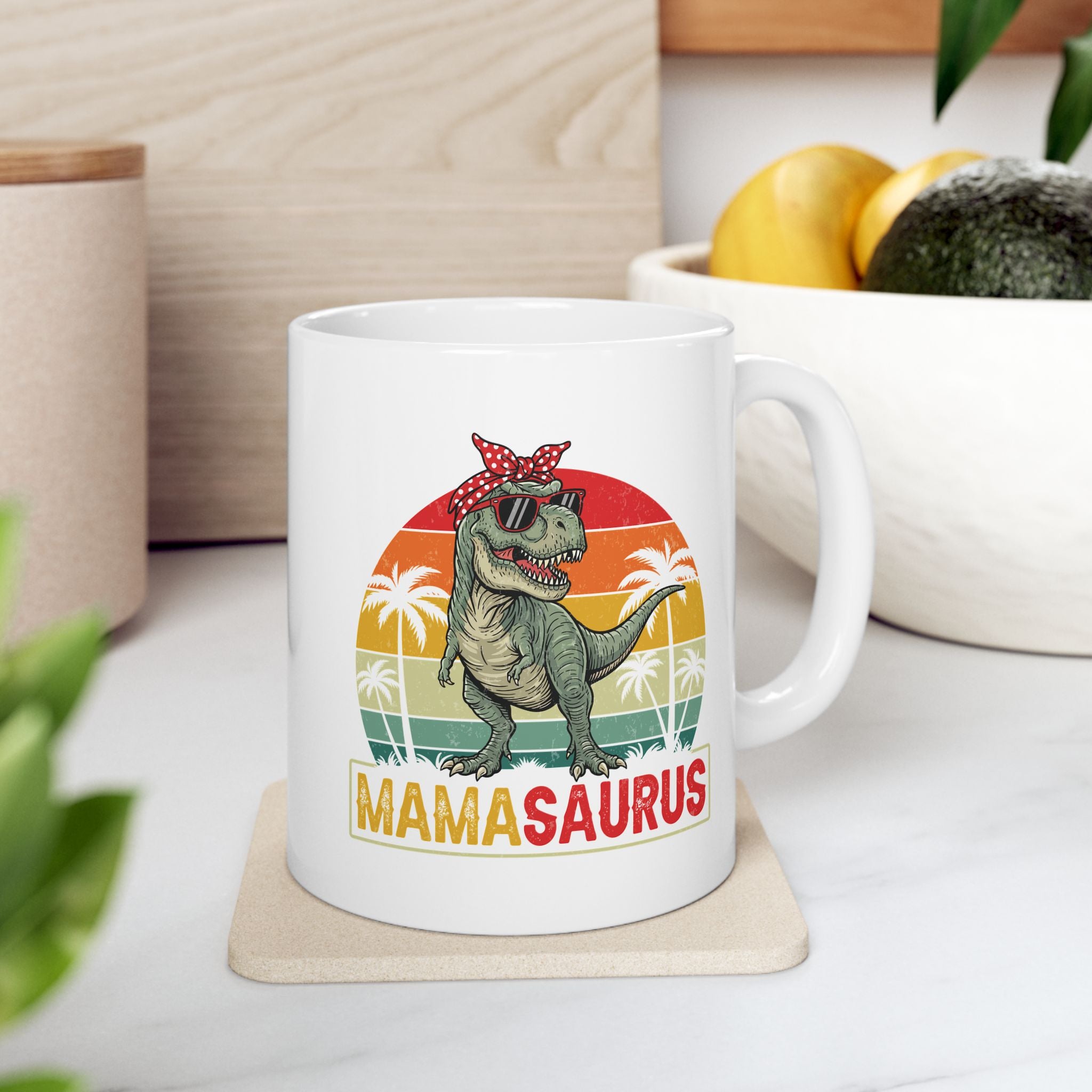 Mamasaurus custom name mug held in hand - lifestyle photo
