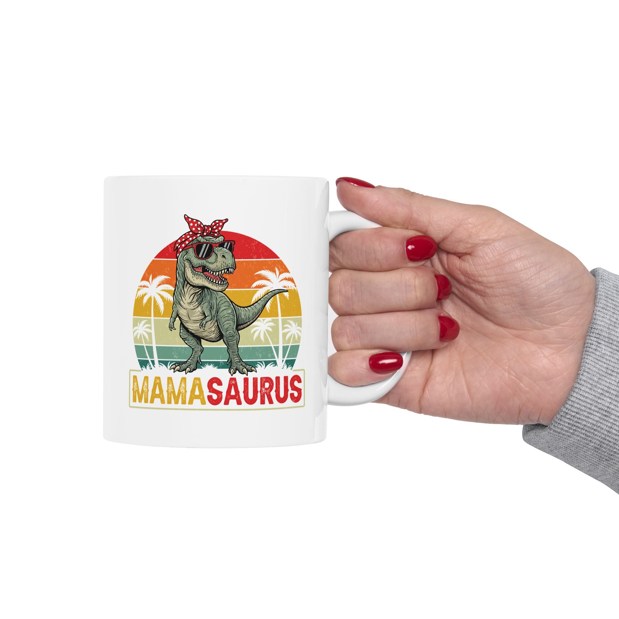 Personalised Mamasaurus 11oz white mug size reference