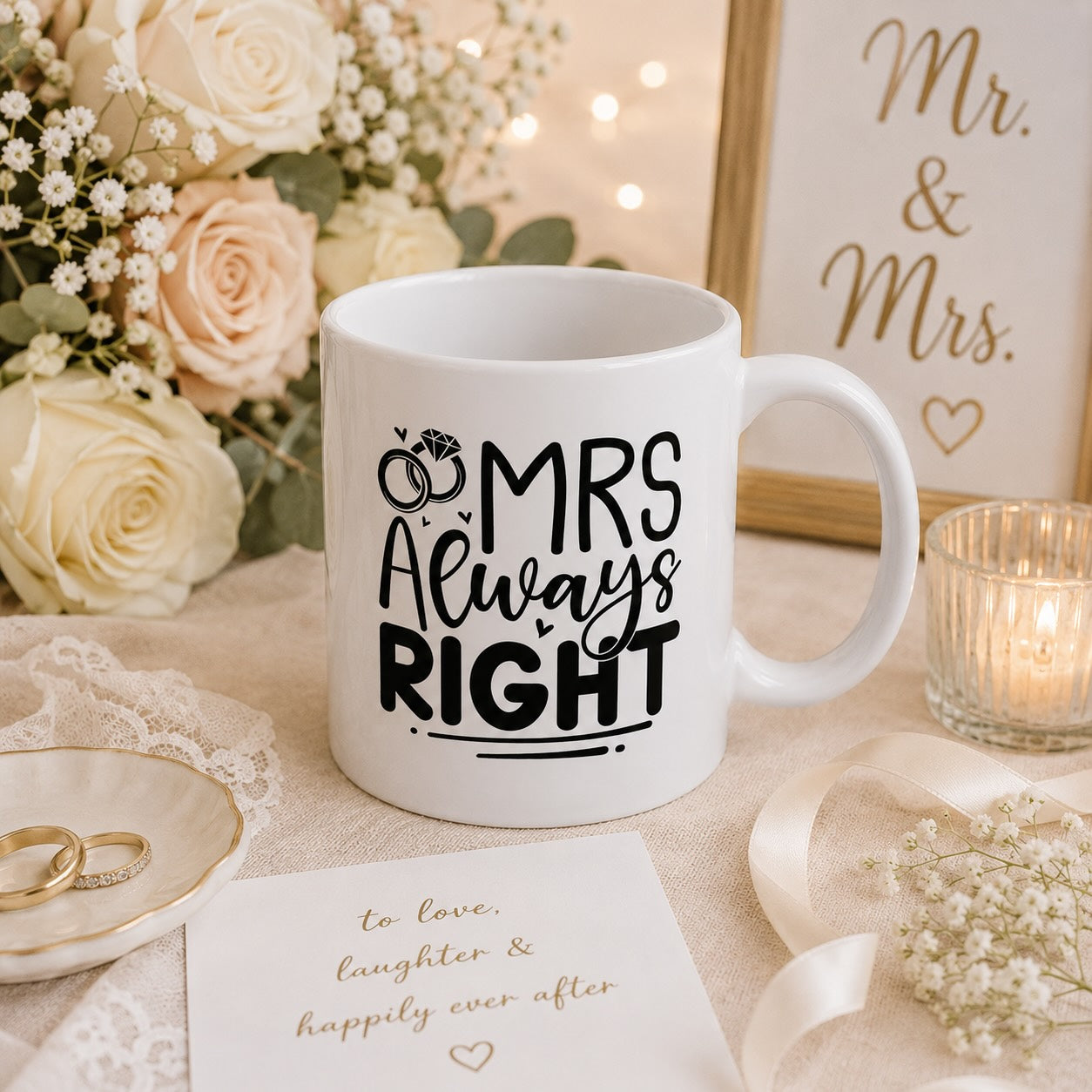 Mrs Always Right mug shown from a different angle