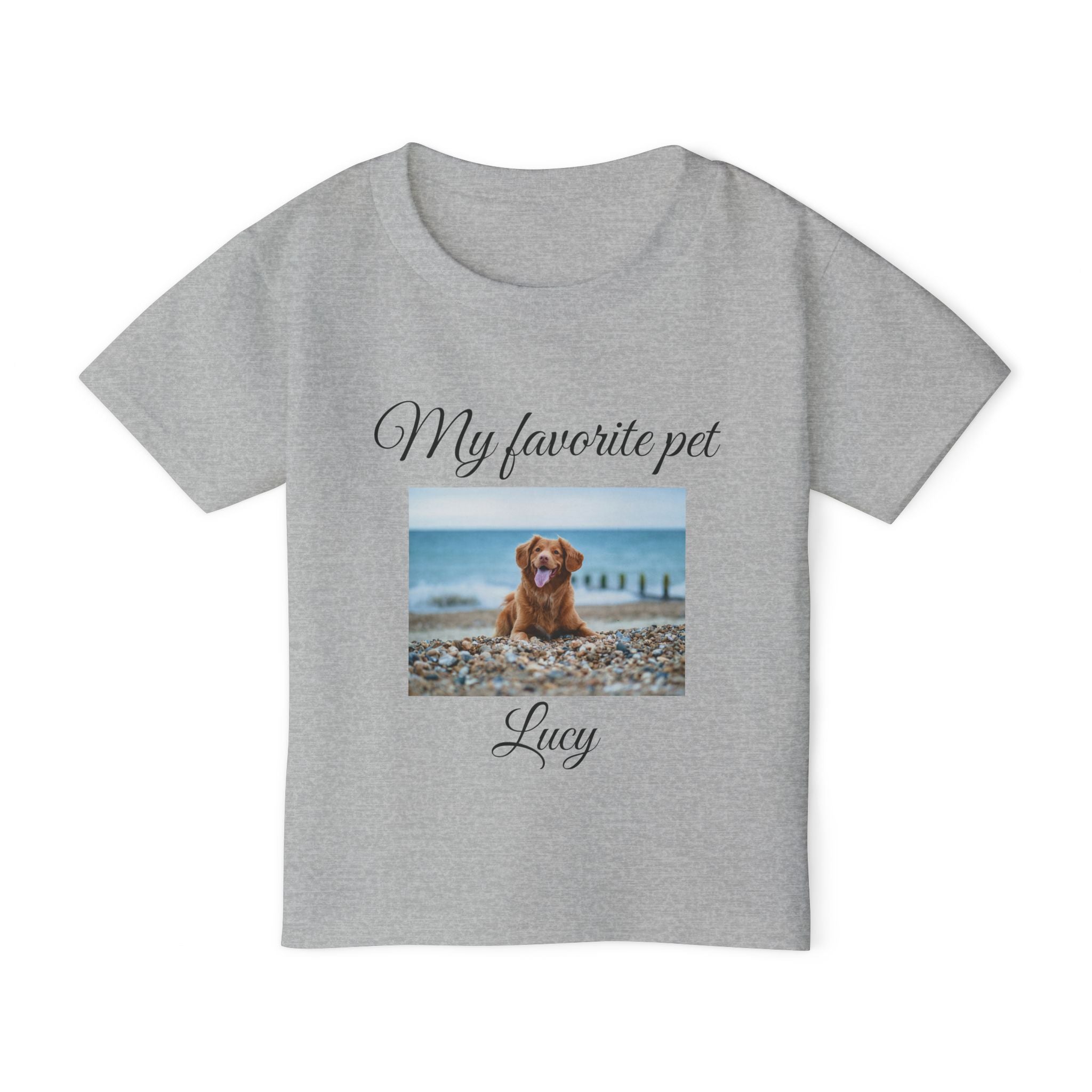 Personalised My Favorite Pet toddler tee - sport grey colour with custom pet photo and name front view