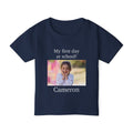 Personalised My First Day at School toddler tee - navy colour with custom photo and name front view