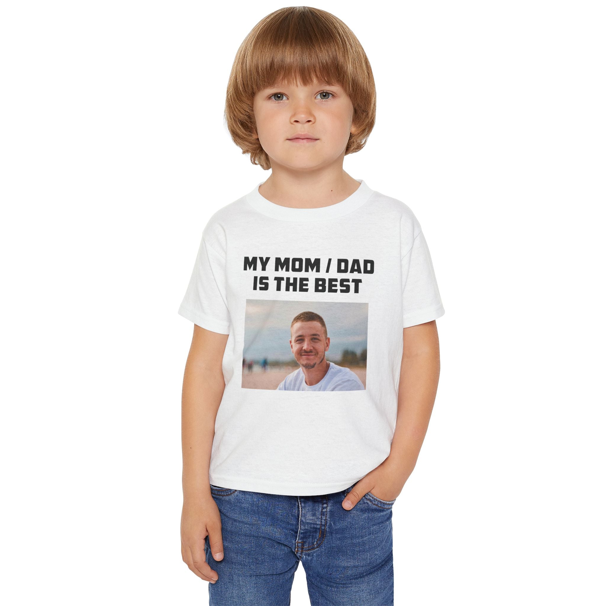 Personalised My Mom Dad is the Best photo toddler tee size chart 2T-6T