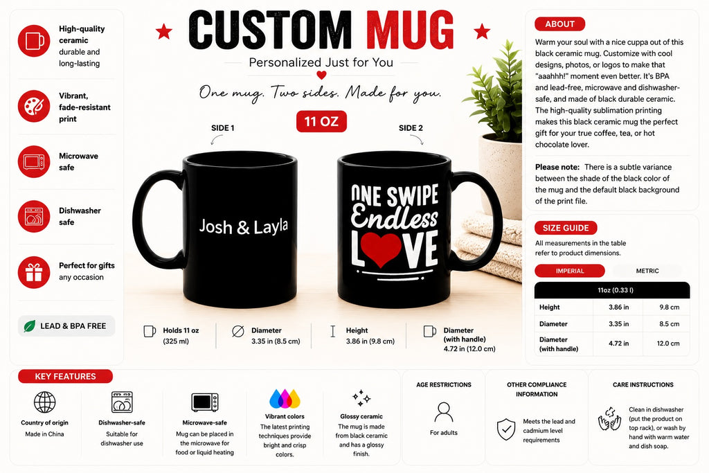 11oz One Swipe Endless Love mug size guide