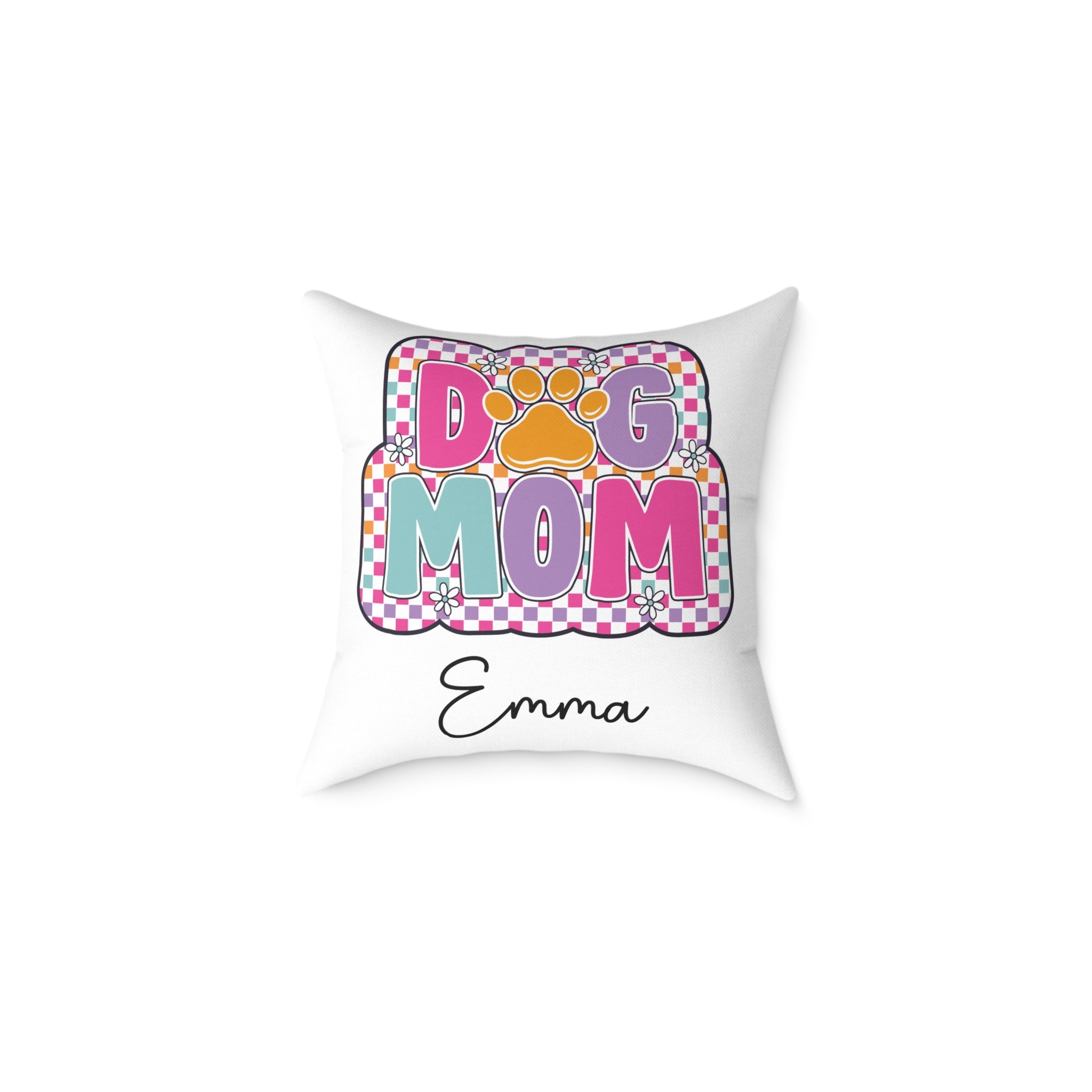 Personalised Dog Mom Pillow – Custom Name Retro Cushion