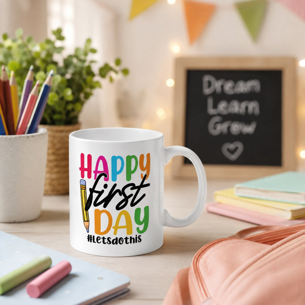 Personalised Happy First Day Mug – Custom Name #LetsDoThis School Mug