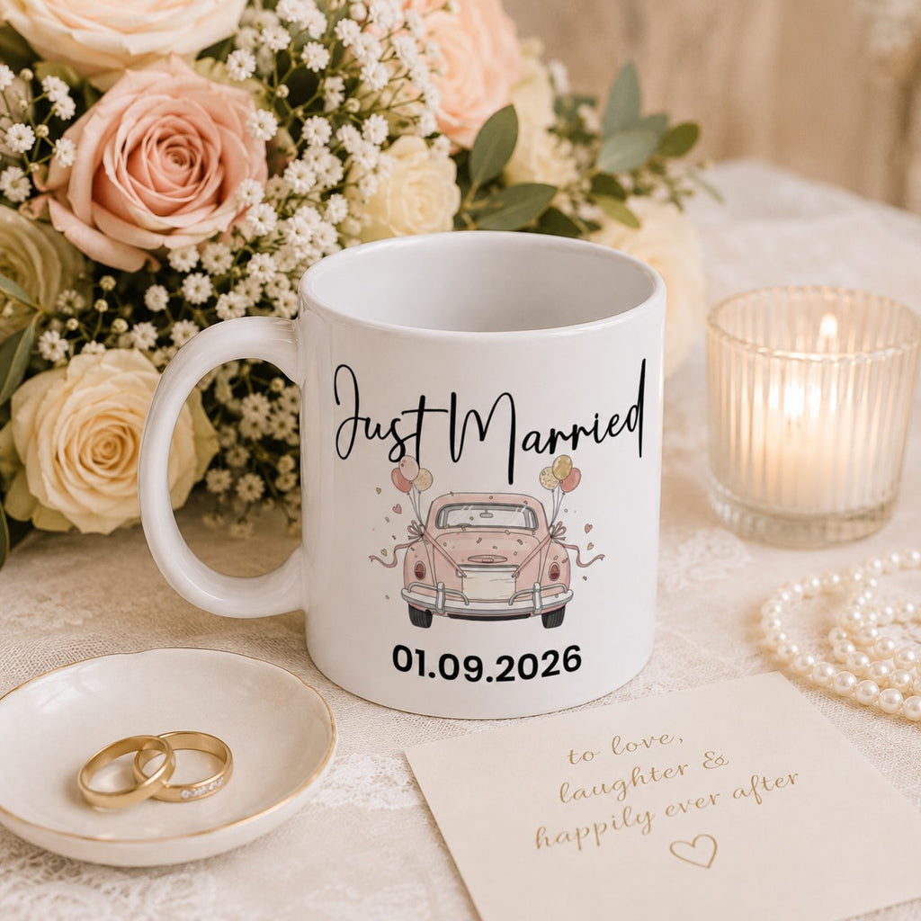 Personalised Just Married Mug – Custom Date Wedding Coffee Mug