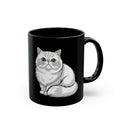 Personalised Persian cat black mug with custom name - white fluffy Persian illustration front view