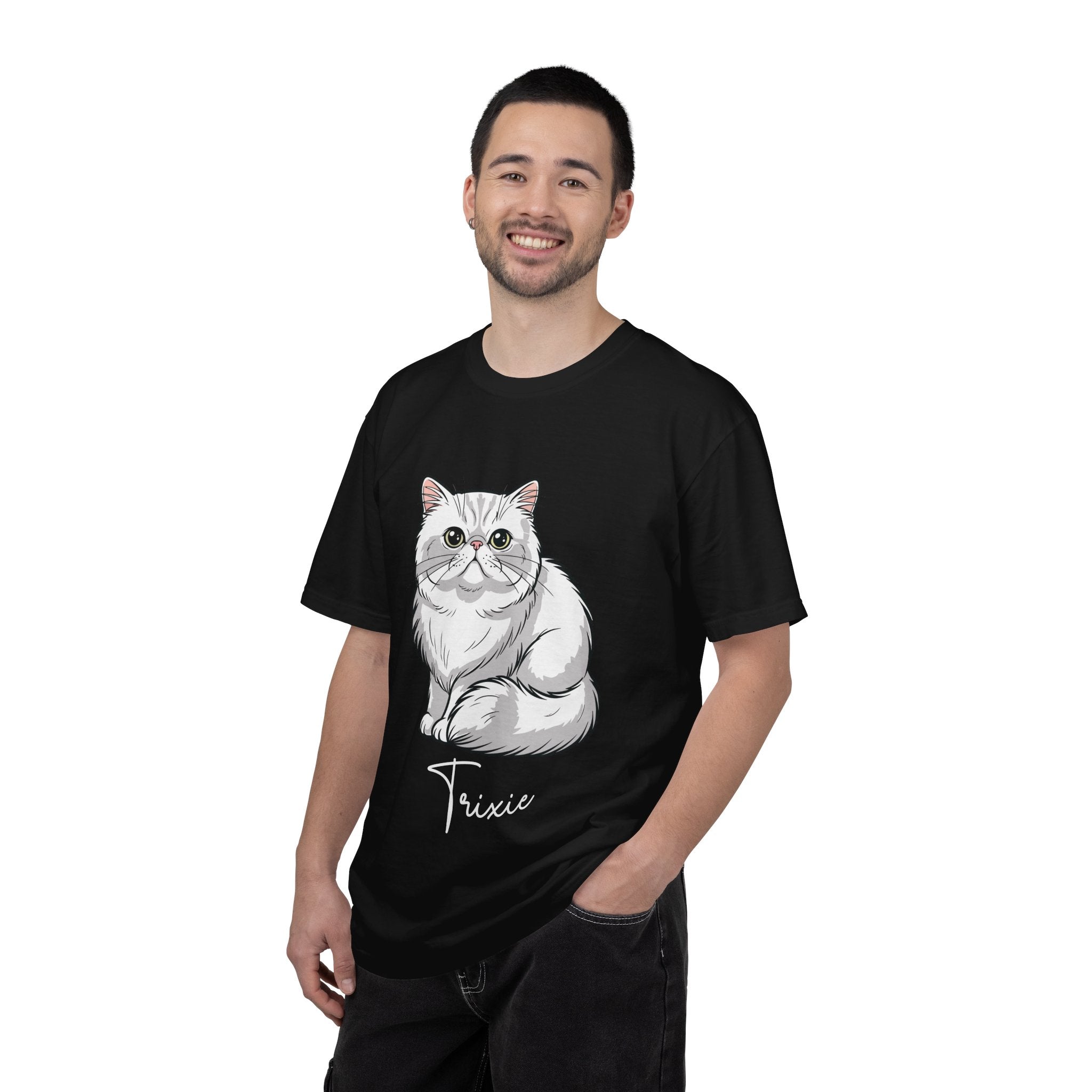 Personalised Persian cat tee on model - lifestyle photo