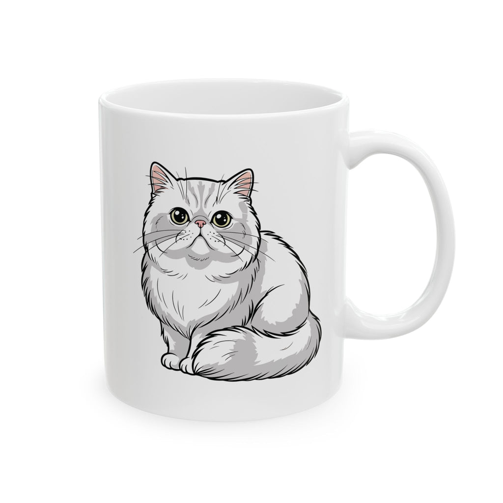 Personalised Persian cat mug with custom name - white fluffy Persian illustration on white 11oz ceramic mug