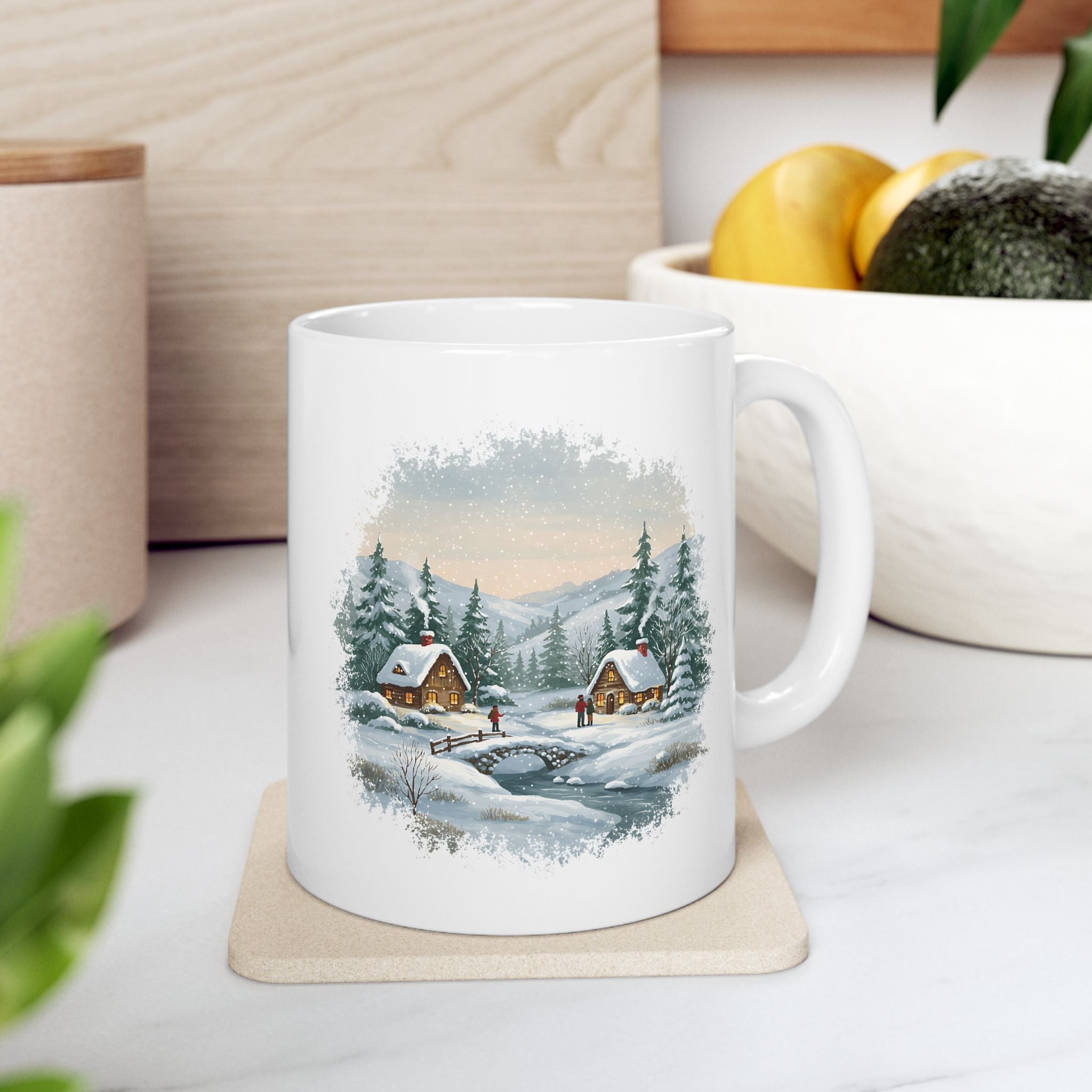 Personalised Christmas mug side view showing handle and size