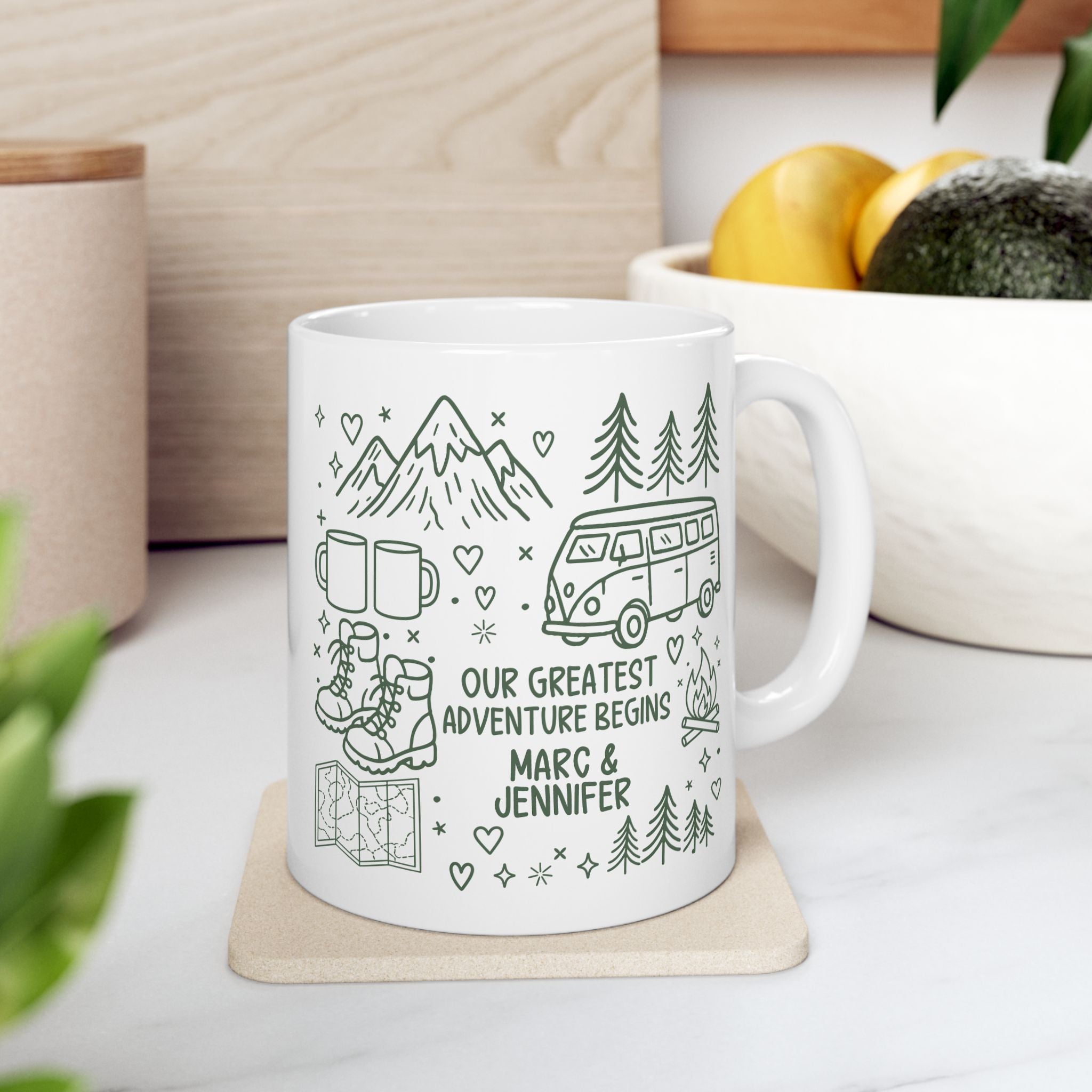 Personalised Mr and Mrs wedding mug side view showing handle and size