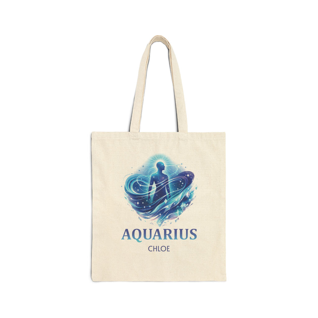 Personalized Aquarius zodiac tote bag with custom name "Chloe" — main design