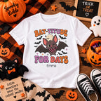Boy wearing personalized Bat-titude Halloween t-shirt