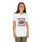 Girl wearing personalized Bat-titude Halloween t-shirt