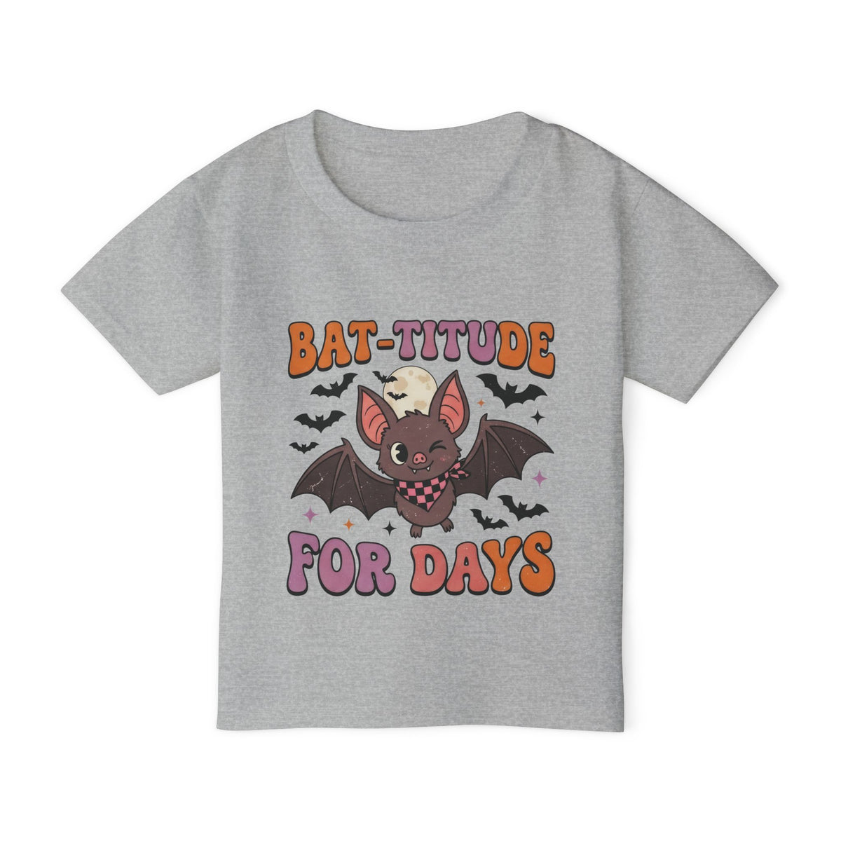 Personalized Bat-titude toddler Halloween t-shirt, back view with custom name