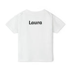 Close-up of custom name print on back of Bat-titude toddler tee