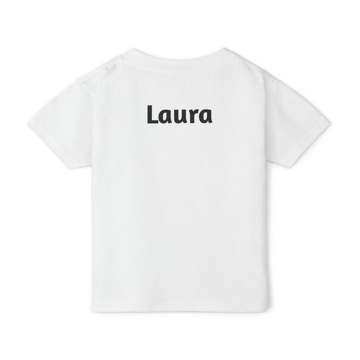 Close-up of custom name print on back of Bat-titude toddler tee