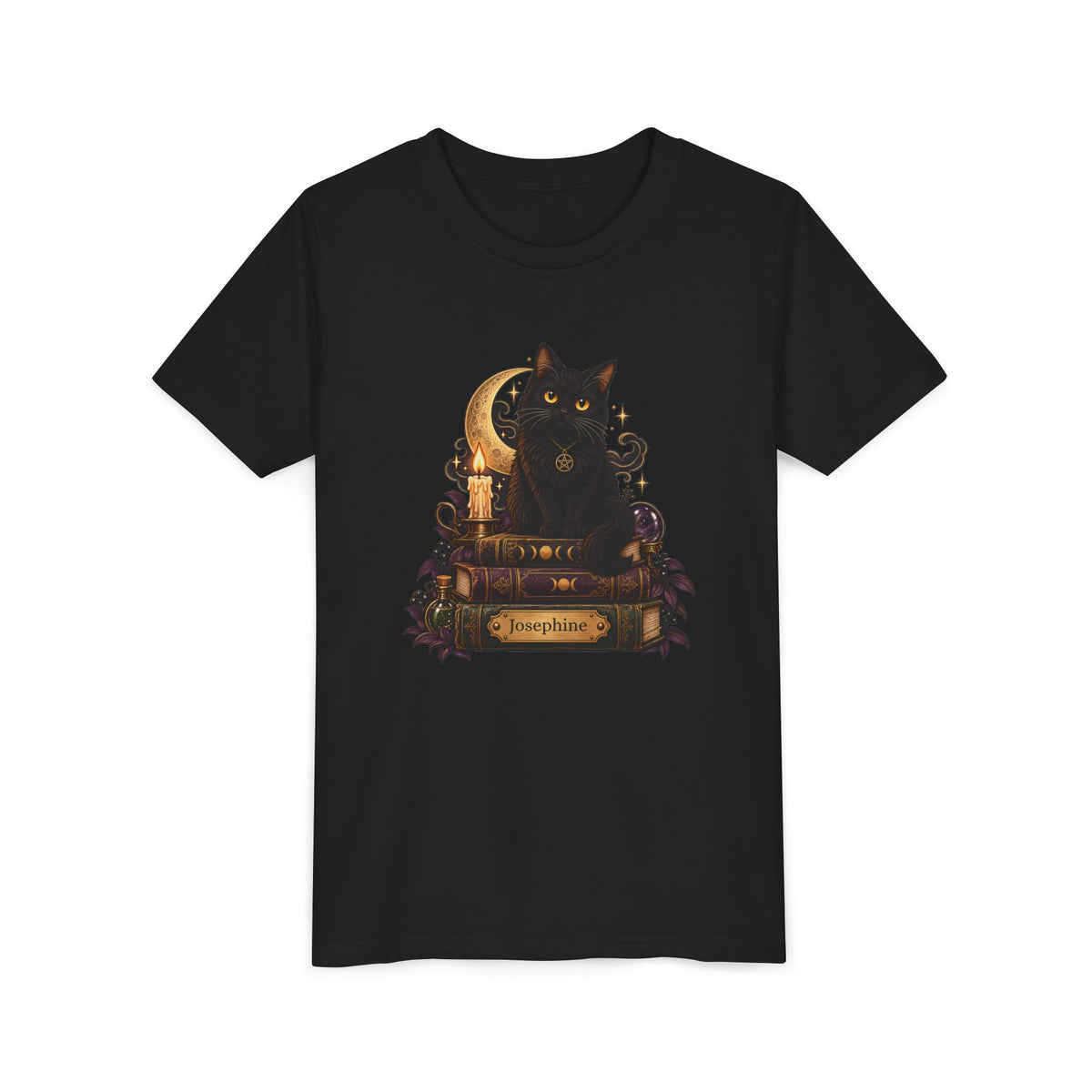Boy wearing personalized black cat Halloween t-shirt