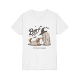 Personalized Boo-p ghost kid and ghost dog Halloween kids t-shirt, front flat lay