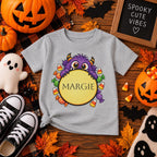 Personalized candy monster Halloween toddler t-shirt in black colorway