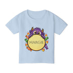 Toddler boy wearing personalized candy monster Halloween t-shirt