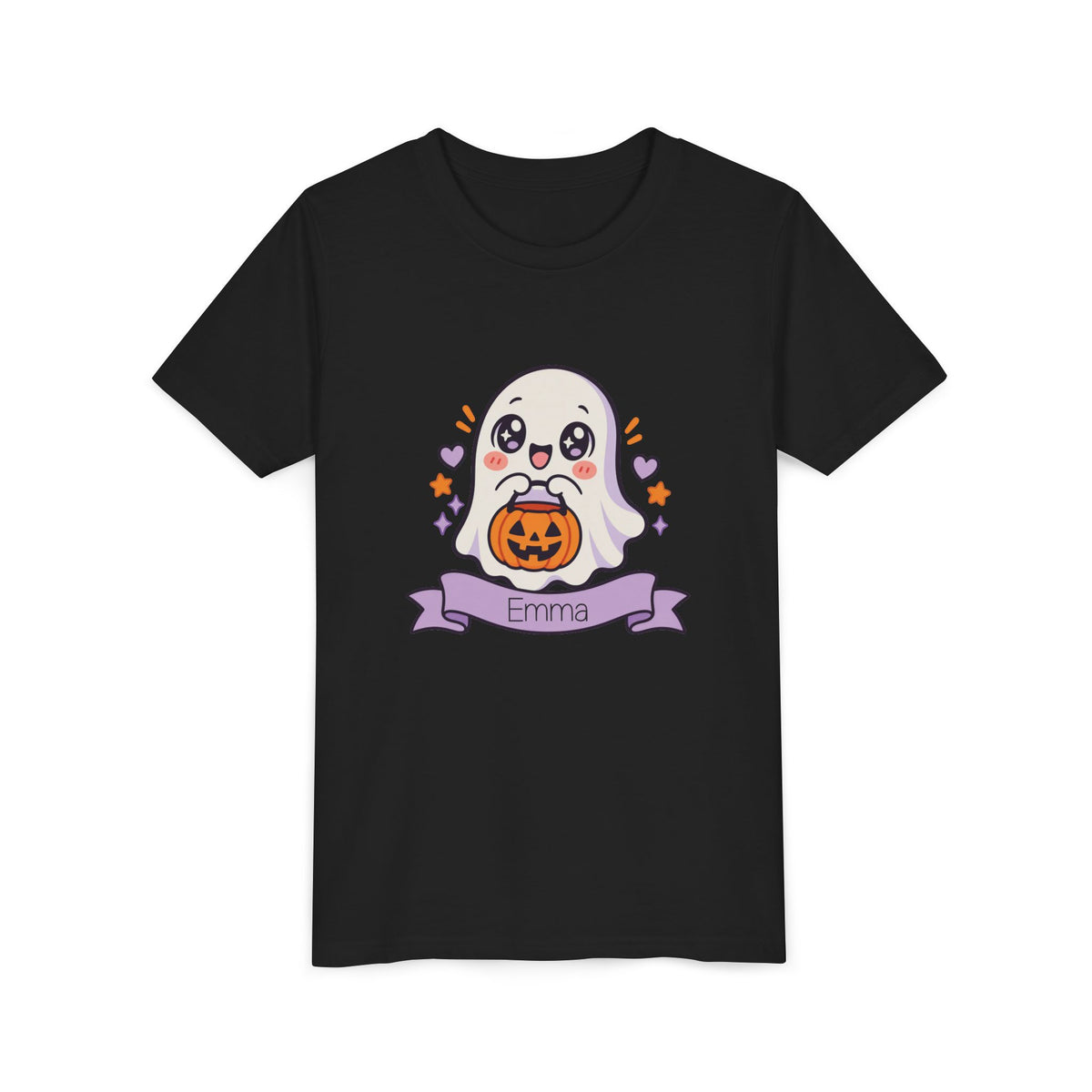 Boy wearing personalized cute ghost Halloween t-shirt