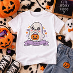 Girl wearing personalized cute ghost Halloween t-shirt