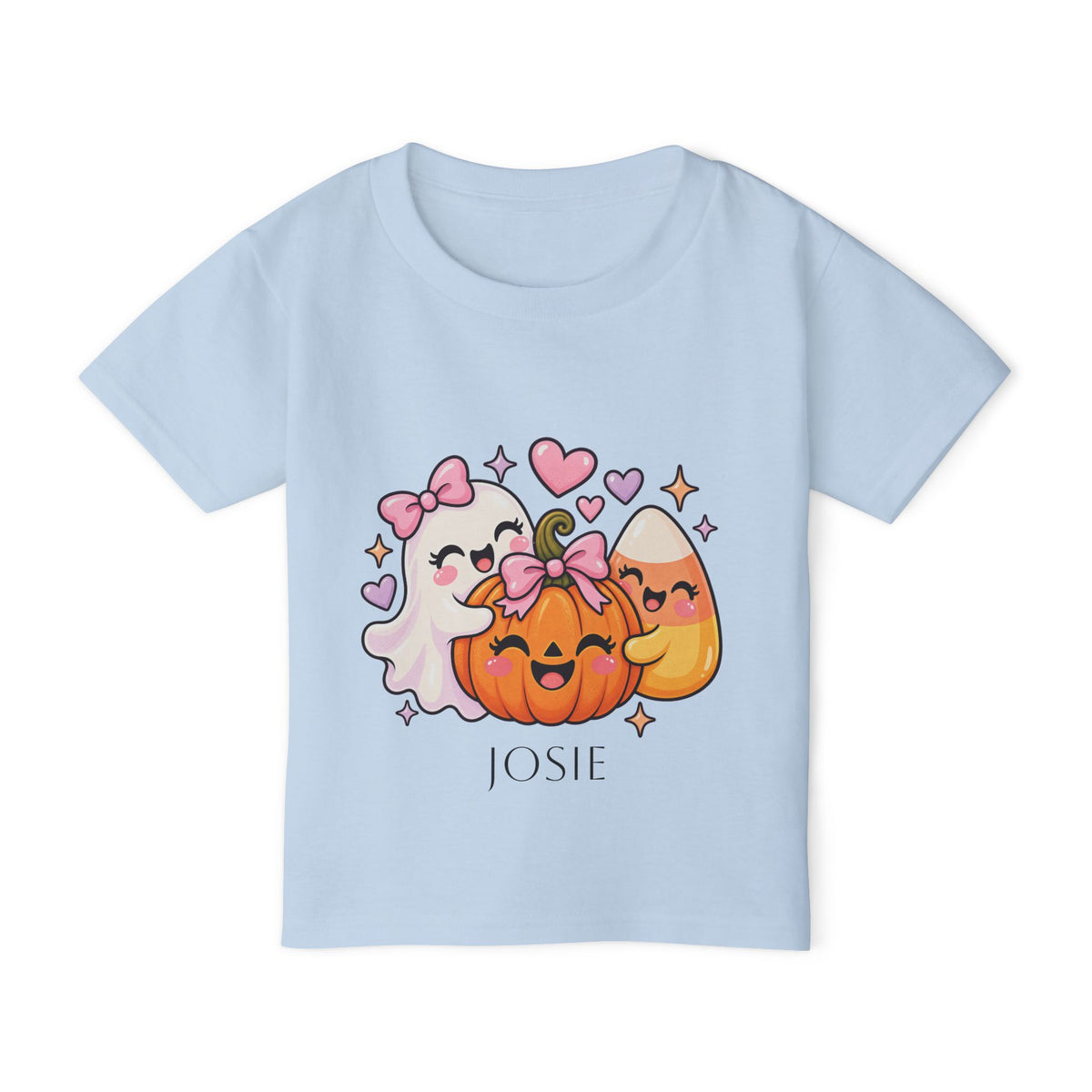 Toddler boy wearing personalized ghost and pumpkin Halloween t-shirt