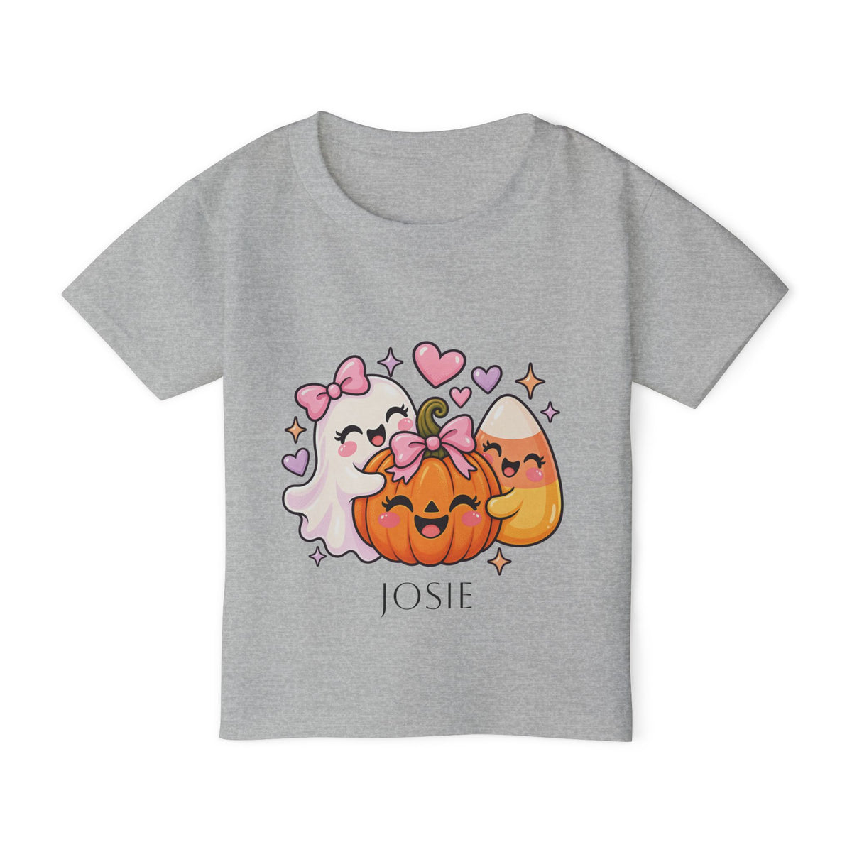 Toddler girl wearing personalized ghost and pumpkin Halloween t-shirt