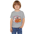 Personalized ghost and pumpkin toddler Halloween t-shirt in heather grey colorway