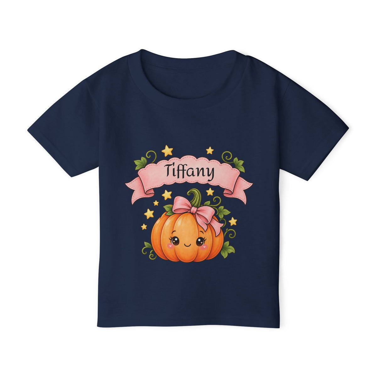 Toddler girl wearing personalized pink pumpkin Halloween t-shirt
