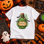 Girl wearing personalized magic potion Halloween t-shirt