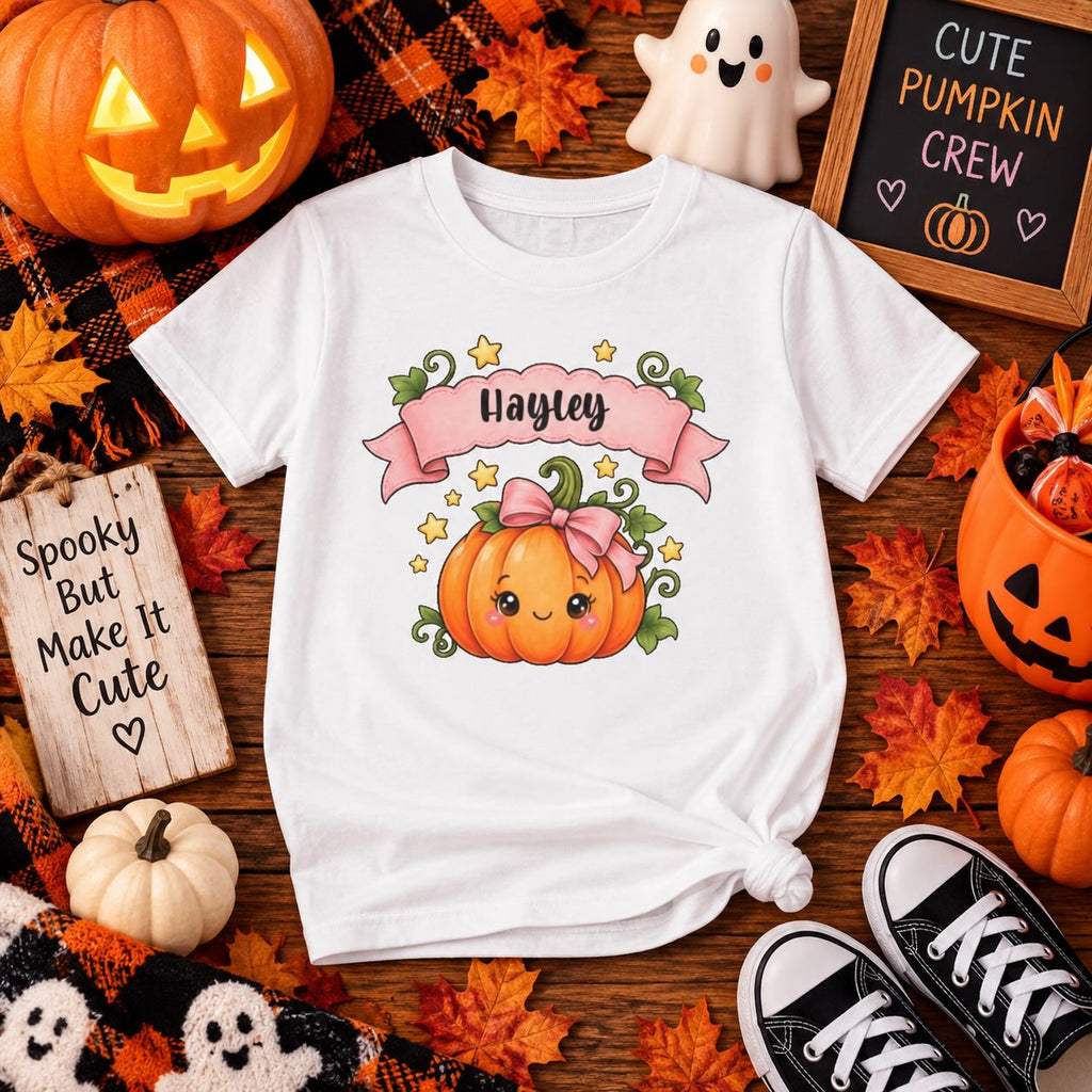 Boy wearing personalized cute pumpkin Halloween t-shirt
