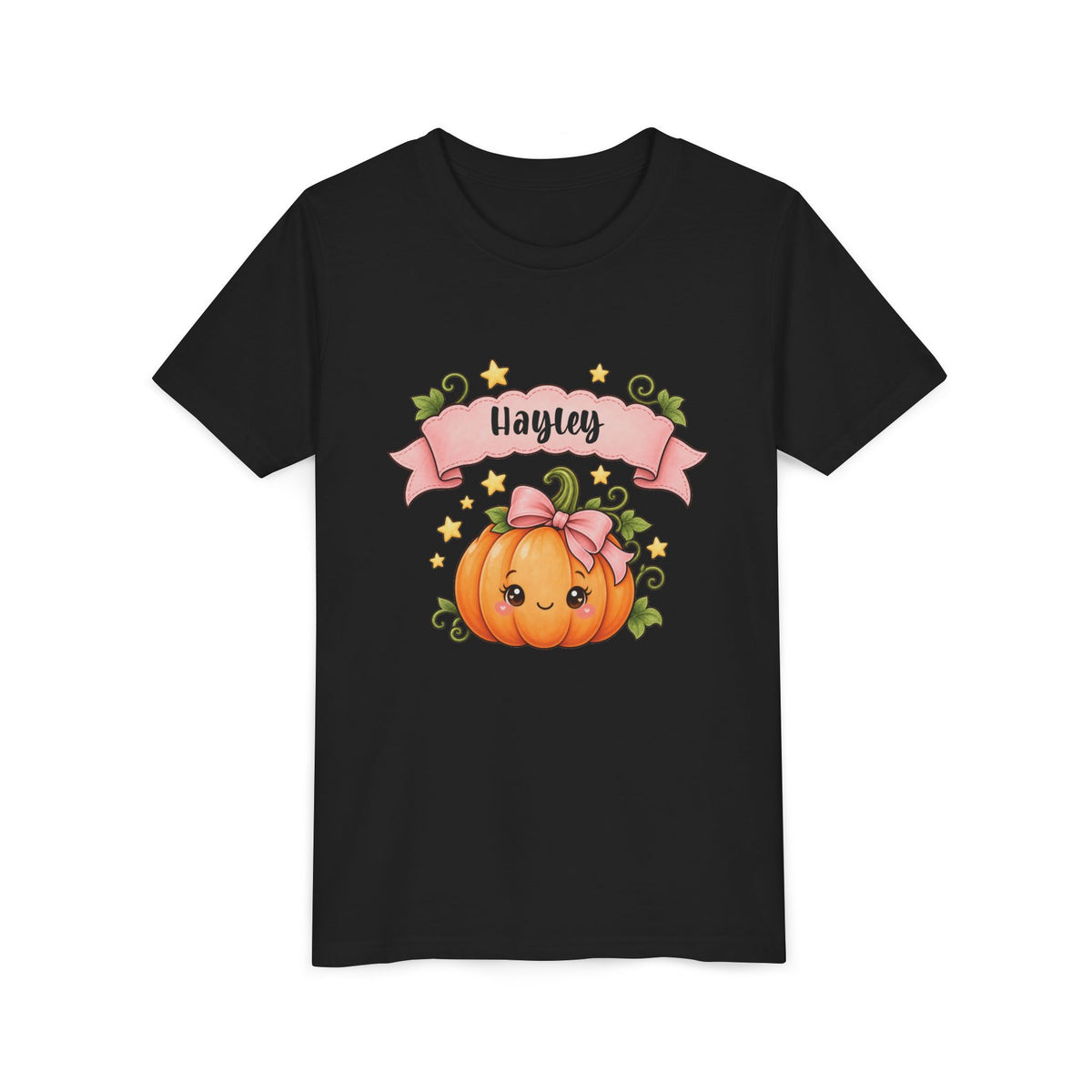 Girl wearing personalized cute pumpkin Halloween t-shirt