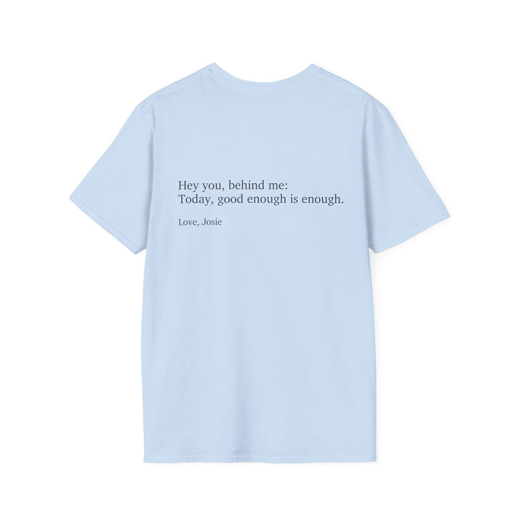 Personalized self-love note t-shirt, front flat lay