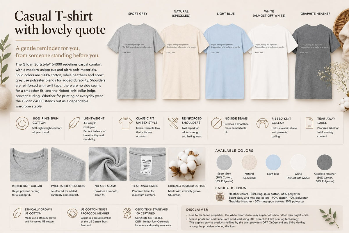 Personalized self-worth note t-shirt in sport grey, back flat lay