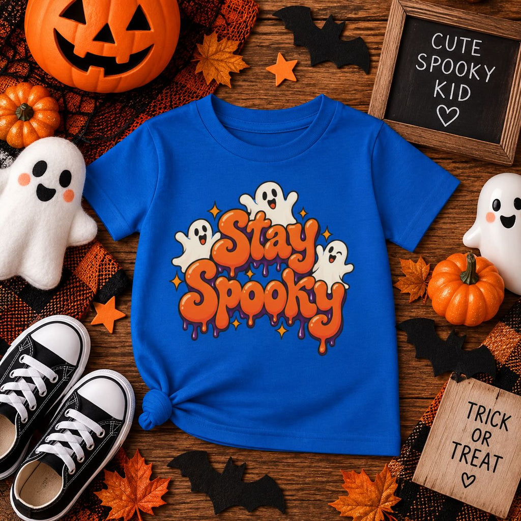 Personalized Stay Spooky toddler Halloween t-shirt, additional flat lay angle