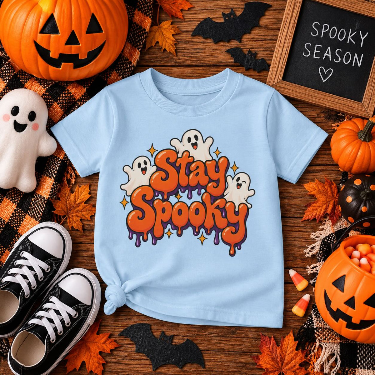 Personalized Stay Spooky toddler Halloween t-shirt, folded product shot