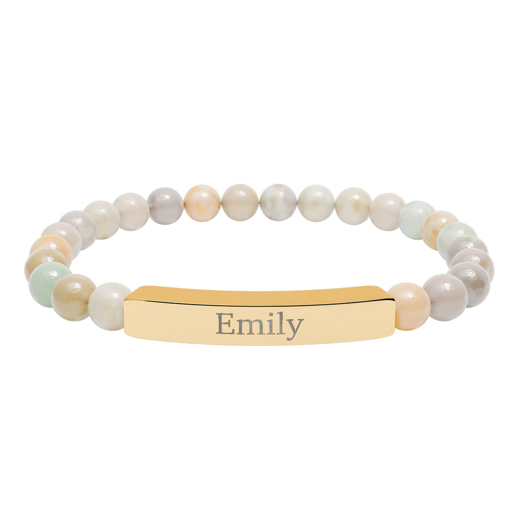 Personalized stone bracelet with amazonite beads and engraved 18K gold name plate